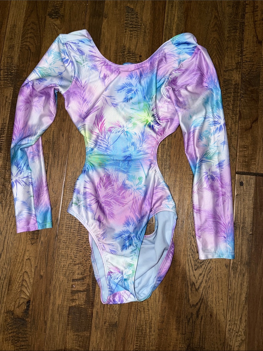 Pastel Palm Print Long sleeve art class swimsuit